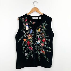 Marisa Christina Women’s Beaded Embroidered Decorated Holiday Tree Vest